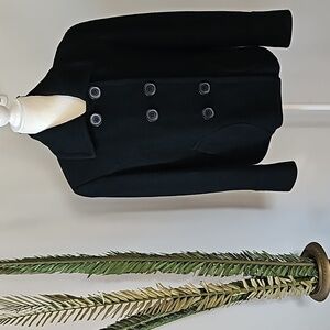 Mossimo Black Herringbone Patterned Double Button Wool Blend Coat